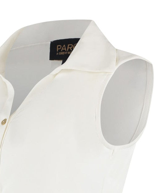 White shirt collar with a visible brand label on a white background